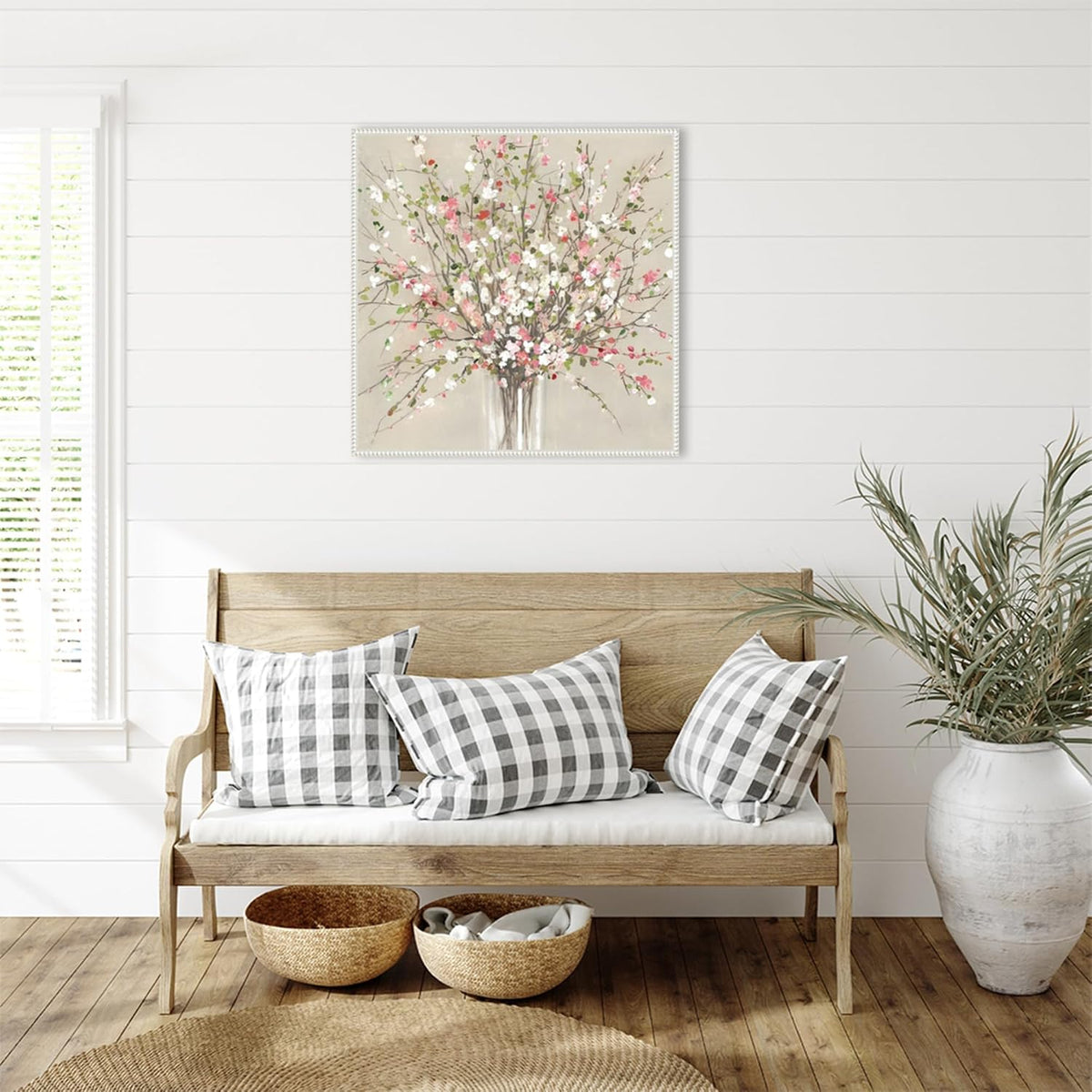 Framed Canvas Wall Art 30x30 Peach Blossom Bouquet by Asia Jensen, Framed Wall Art Canvas, Flowers Artwork, Traditional Decor, Large Poster Painting for Living Room, Bedroom, Bathroom