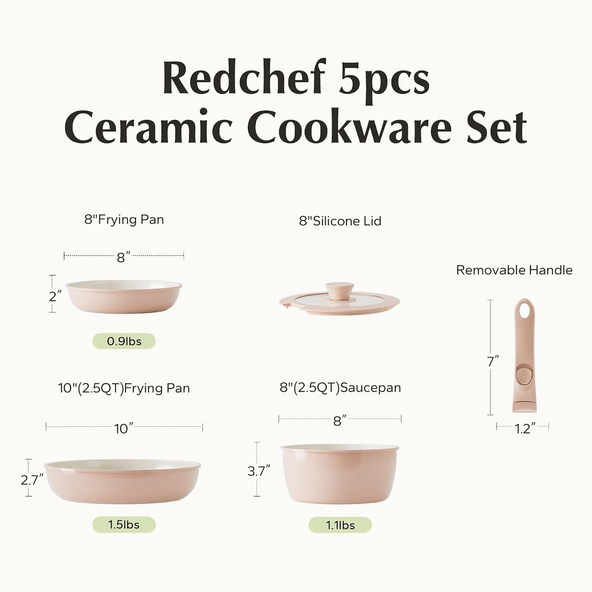 Kitchen Cookware Set Detachable Handle, All Stoves Suitable, 5 Pcs