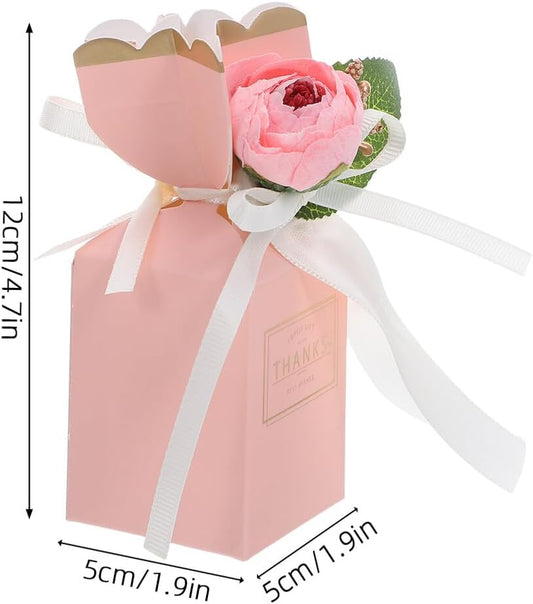 jojofuny 12pcs Floral Treat Boxes with Ribbon Bow Pink Party Favor Boxes for Wedding Birthday Celebrations Bridal Shower Packaging
