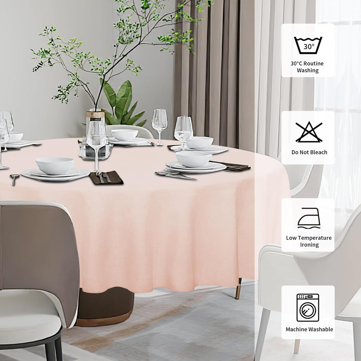 Waterproof Faux Linen Table Cloth, 60 in-Round, Pink