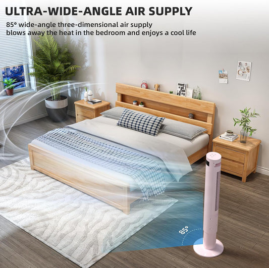 Tower Fan Portable Electric Oscillating Fan Quiet Remote Control Bladeless Floor Fan 3 Wind Speed Mode 12H Timer Bedroom Office, 43 inch, Pink