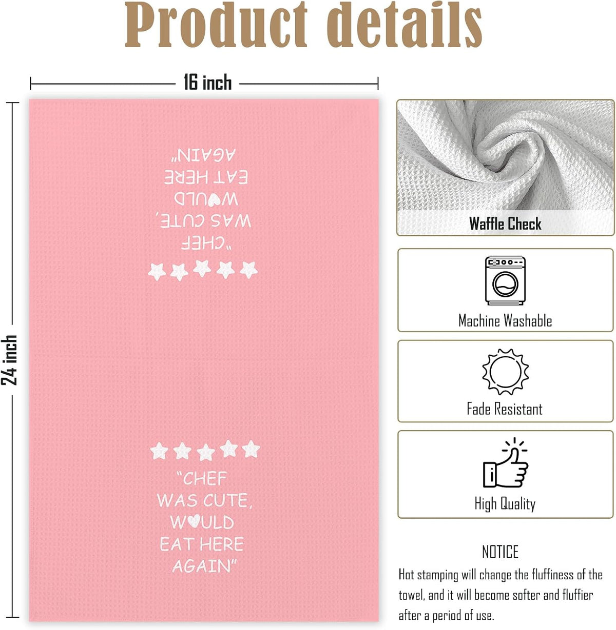 Pink Kitchen Accessories Towels, Chef was Cute Would Eat Here Again Dish Towels, Girly Cute Pink Chef Kithcen Decor