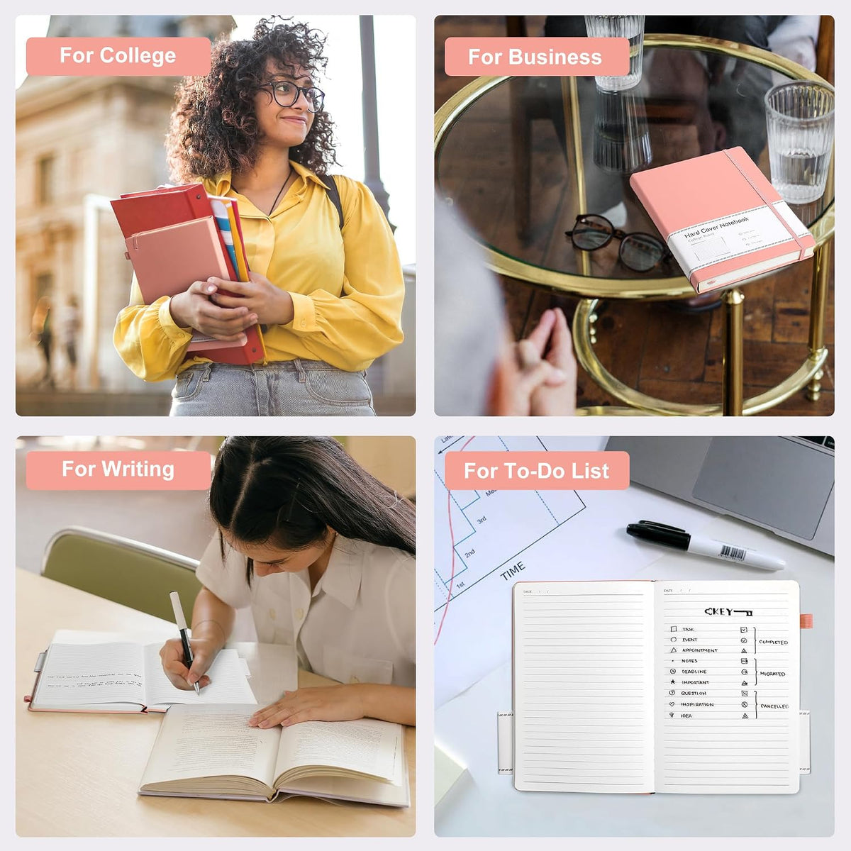 Pink Journal Notebook for Women Leather Journaling Diary Daily, A5