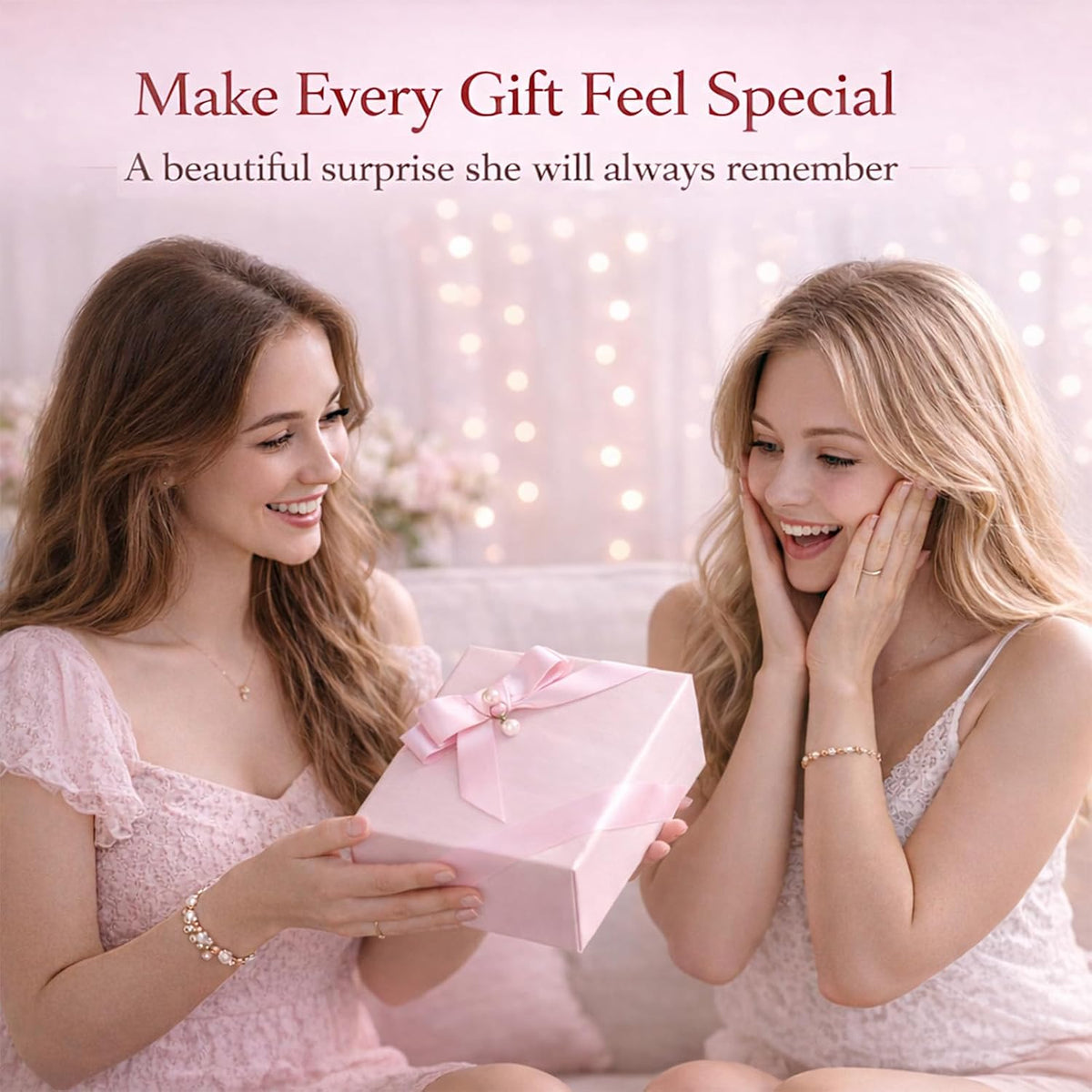 Elegant Small Pink Gift Box for Women with Lid & Accessories