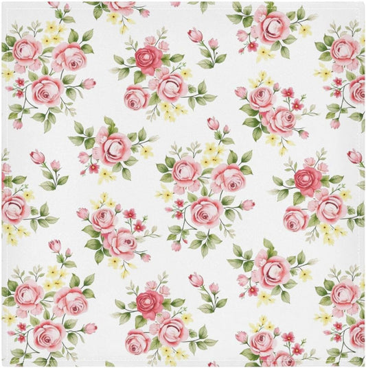 Cloth Napkin Pink Rose Flower Floral Cloth Napkin Set of 6 Washable Reusable Polyester Table Napkins for Family Dinner Party Holiday