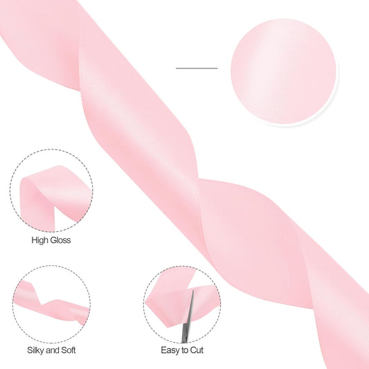 Pink Ribbon 1-1/2 inch, 100 Yards Pink Satin Ribbon for Gift Wrapping, Ribbons for Flower Bouquet, Fabric Polyester Hair Ribbons for Crafts Wedding Bow Party Decorations