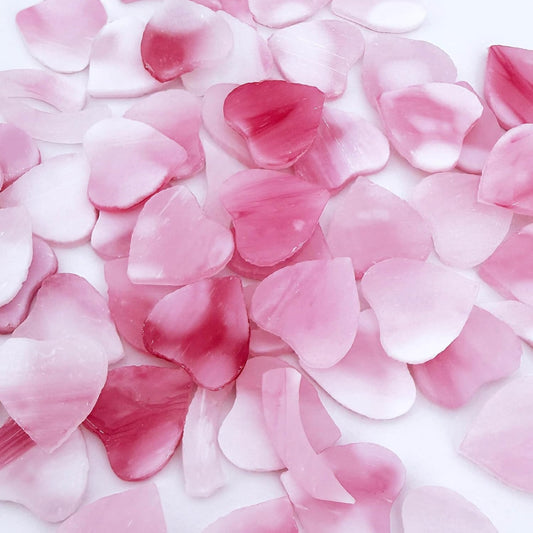 12 Four-Leaf Clover Set โ Pink Opal Pre-Cut Heart-Shaped Stained Glass Mosaic Tiles & Pieces for DIY Crafts and Art Projects