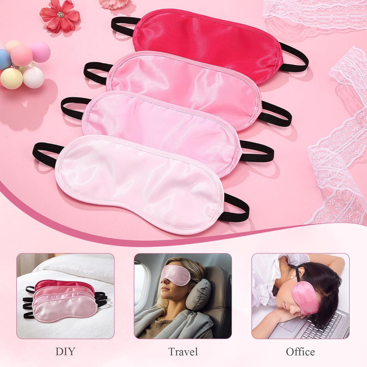 24 Pack Pink Sleeping Eye Mask Bulk for Bachelorette Slumber Sleepover Spa Wedding Party Blindfold Eye Mask Cover for Women Men