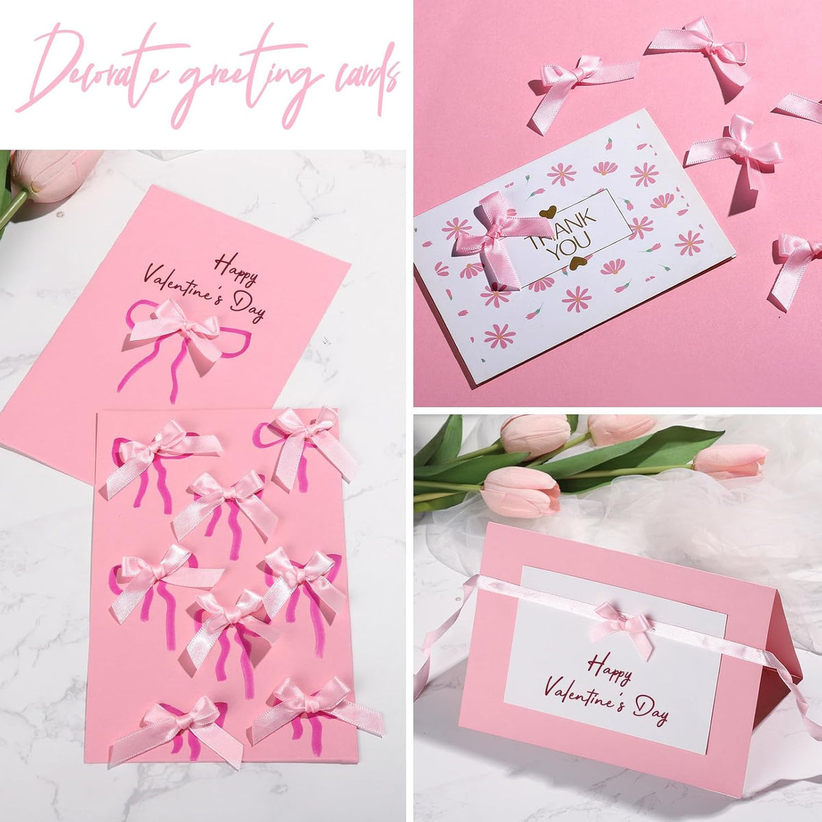 Mini Pink Bows - 50 PCS, Satin Fabric Ribbons for Crafts, Tiny Bows for Wedding Party Favors, Gift Box Decorations