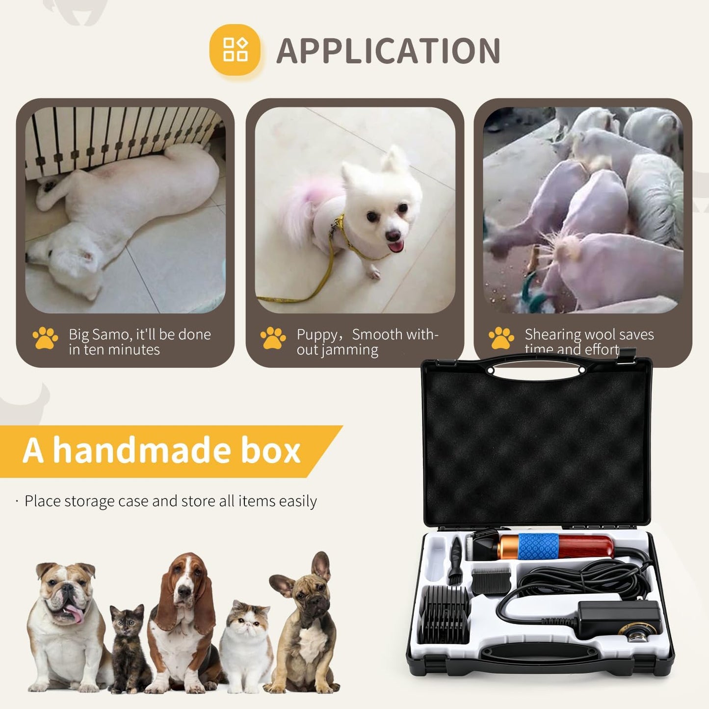 CGOLDENWALL Dog Hair Clipper for Grooming 200W Pet Clipper Kit with Spare Blade, Low Noise&Vibration, Animal Grooming Trimmer for Cat Sheep Dog 110-240V