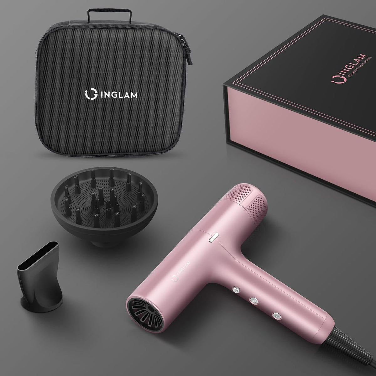 Hair Dryer, IG 110, 000 RPM High-Speed Blow Dryer with LED Display, 1300W Low Noise Negative Ionic Hairdryer, 3 Temps & 3 Speeds Cool Switch & Memory Function, Lightweight, Rose Pink