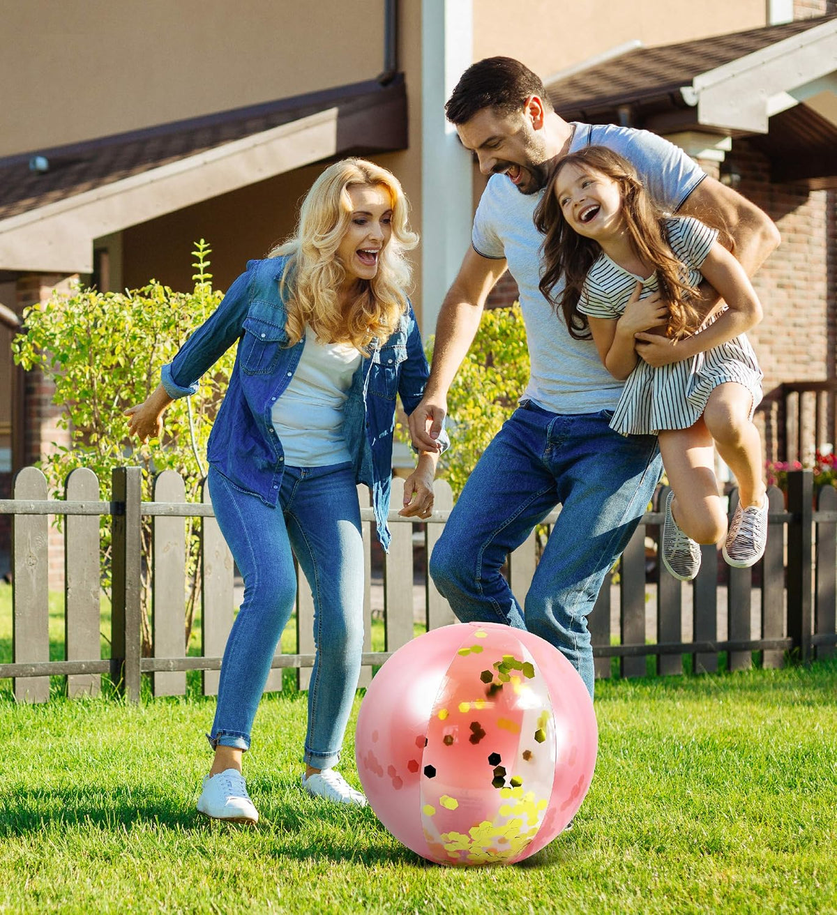 POZA Inflatable Beach Balls - Elegant Glitter Confetti Premium Floaters, Heavy Duty Vinyl Floatation Pool Toys for Pool Beach Party, UV Resistant Pool Décor