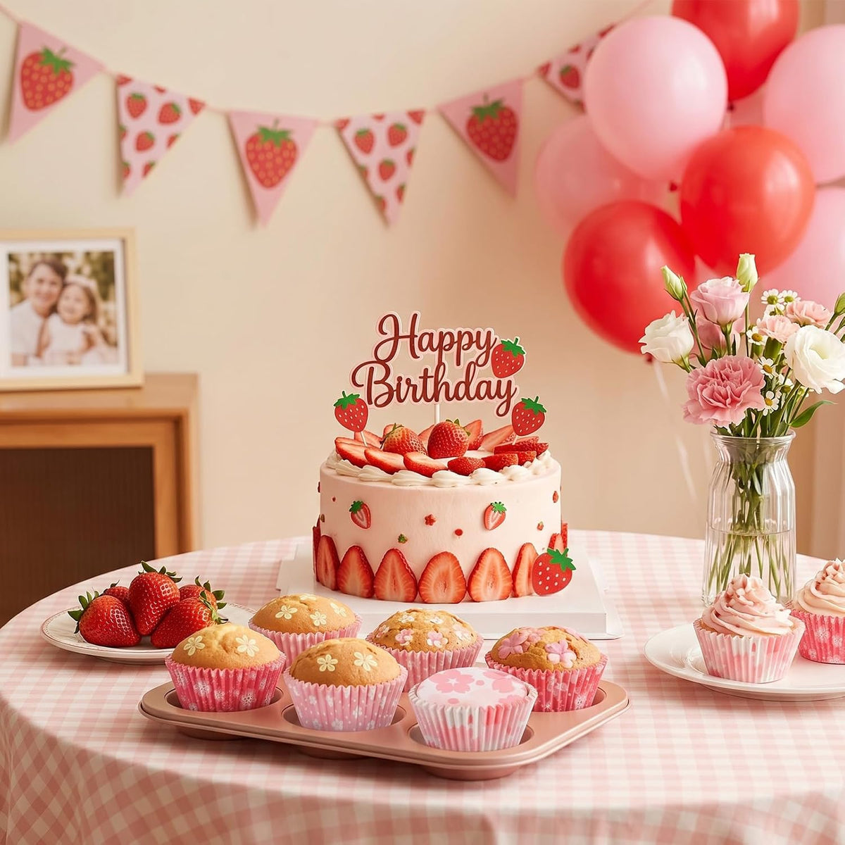 100 Pack Cupcake Liners Pink Cute Cupcake Liners Pink Floral Cupcakes Wrappers for Birthday Tea Themed Party Decor