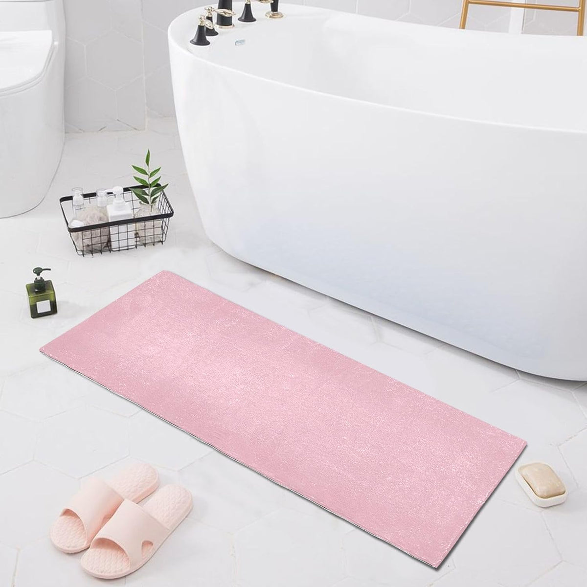 Pink Solid Color Bath Mat 39x20 Inch, Soft Absorbent Plush Rug, Non-Slip Washable Floor Mat for Bathroom Bedroom Kitchen Entryway Carpet