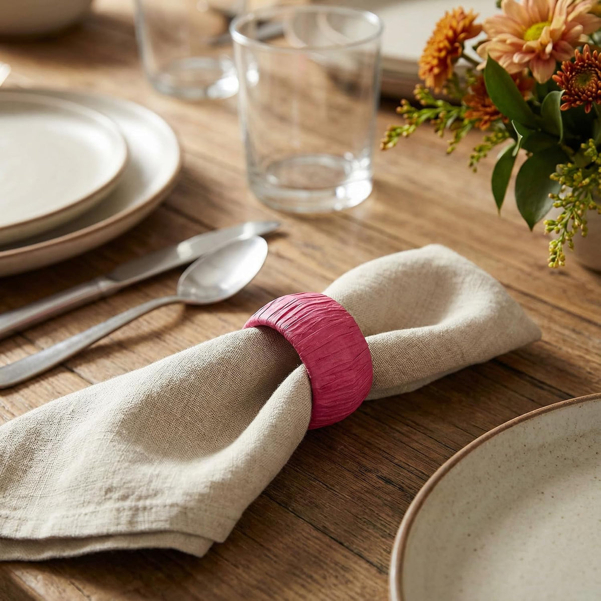 ™ Handmade Raffia Rattan Napkin Rings Pink Set of 12 Everyday Use Dining Party Tabletop Décor Gifts Napkin Holder 1.5 Inch in Size Artisan Crafted in India