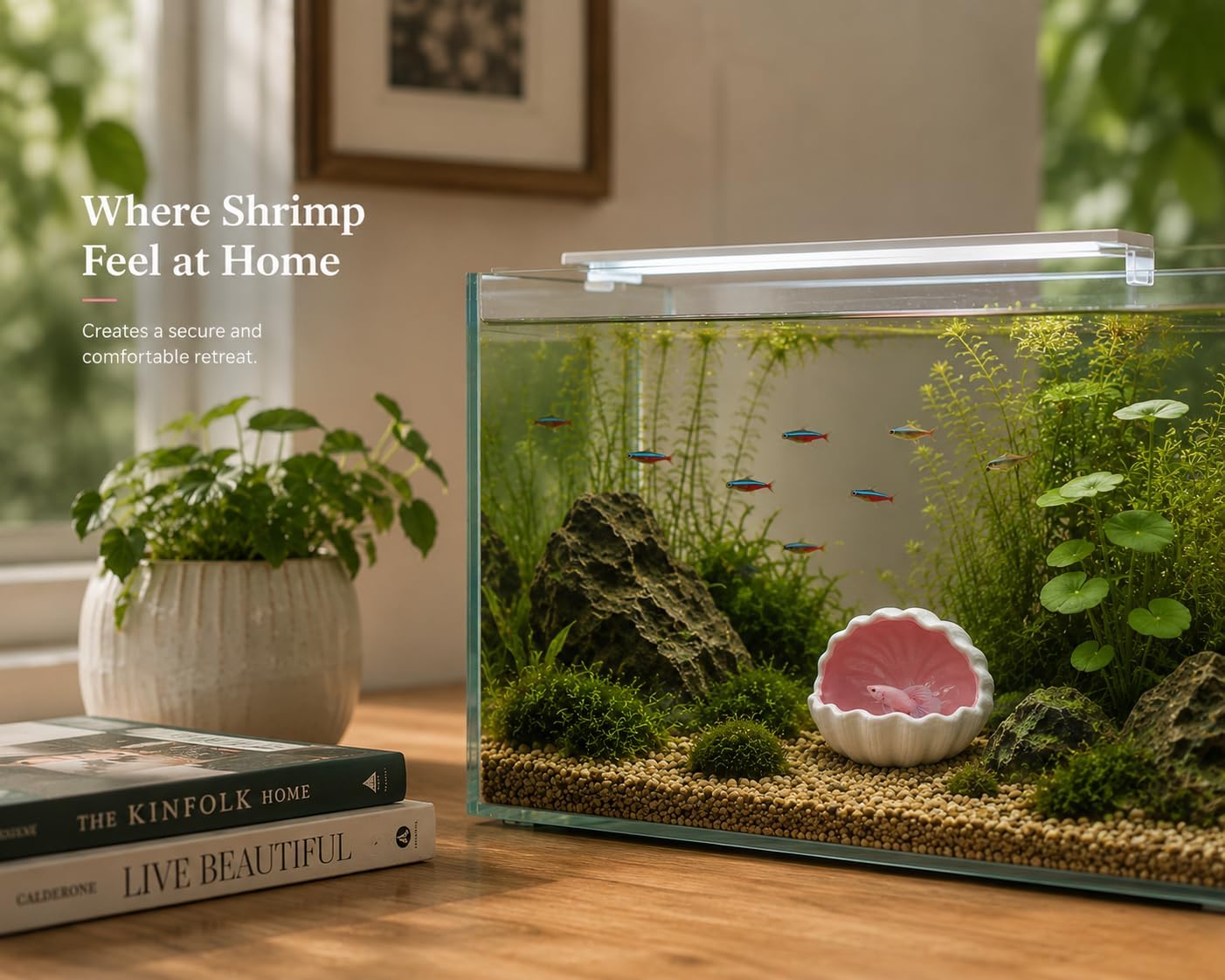 Aquarium Decorations Cave Hideout for Betta Fish Shrimp Tank Seashell Pink | Hollow cave with open entry