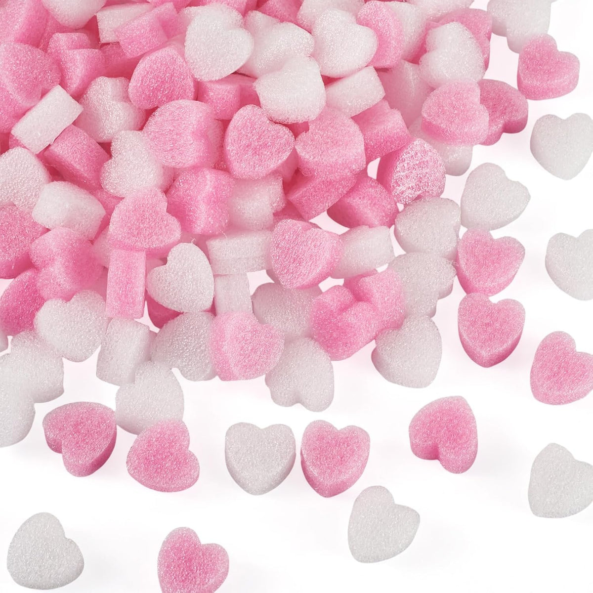 Beadthoven 300Pcs Valentine Gift Box Fillers Shreds Mini Heart Foam Beads Pink White Gift Baskets Fillers Box Stuffing Balls for Wedding Holiday Bridal Shower Craft Packing DIY Decoration Supplies