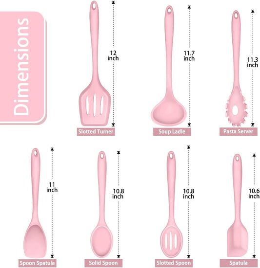 Pink Kitchen Utensils, Silicone Cooking Utensil Set of 7