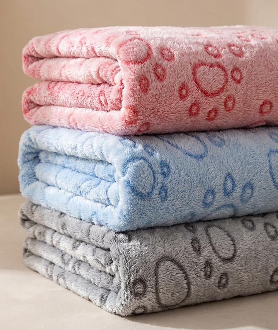 Dog Blankets for Dogs, 3 Pack Dog Blanket Washable 23" x 16", Fuzzy Soft Pet Mat Throw Cover for Kennel Crate Bed, Cute Paw Pattern, Cat Blanket, Blankets for Dogs, Pet Blanket