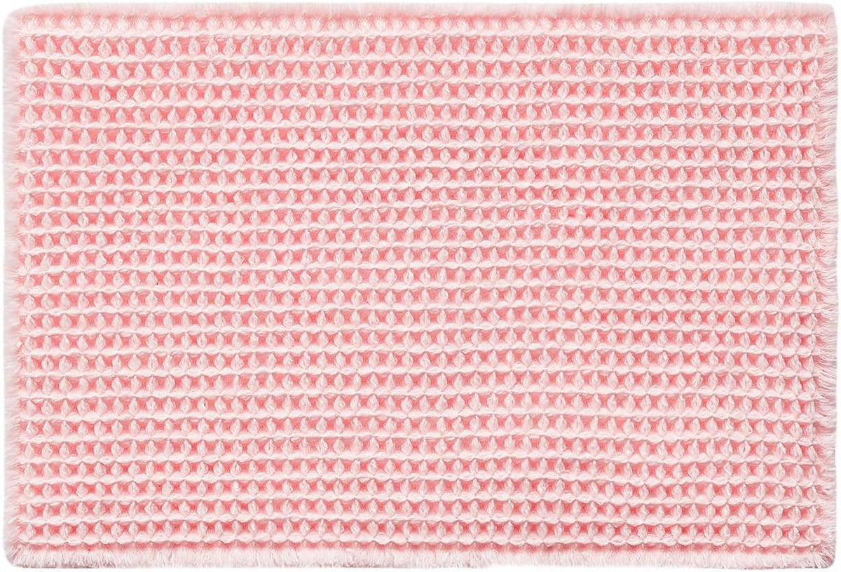 Waffle Bath Mat, Small Boho Bathroom Rugs Non Slip Washable, Ultra Soft Super Absorbent Quick Dry Farmhouse Bathroom Decor, 16" x 24", Light Peachy Pink