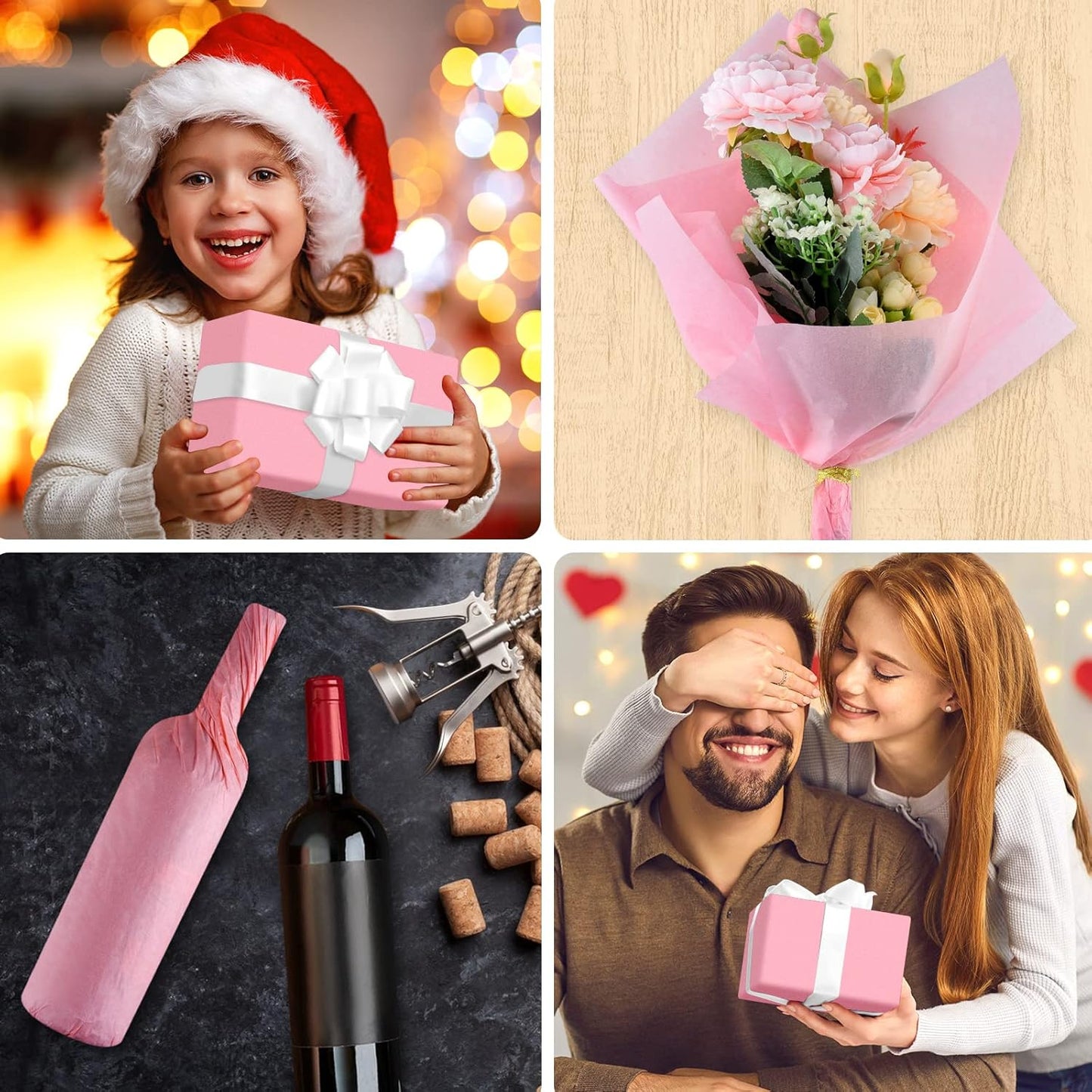 Pink Tissue Paper - 60 Sheets, 14 x 20 Inch, Bulk Packaging for Gift Wrap, DIY Crafts, Birthdays, Weddings, Baby Showers, Valentine's Day