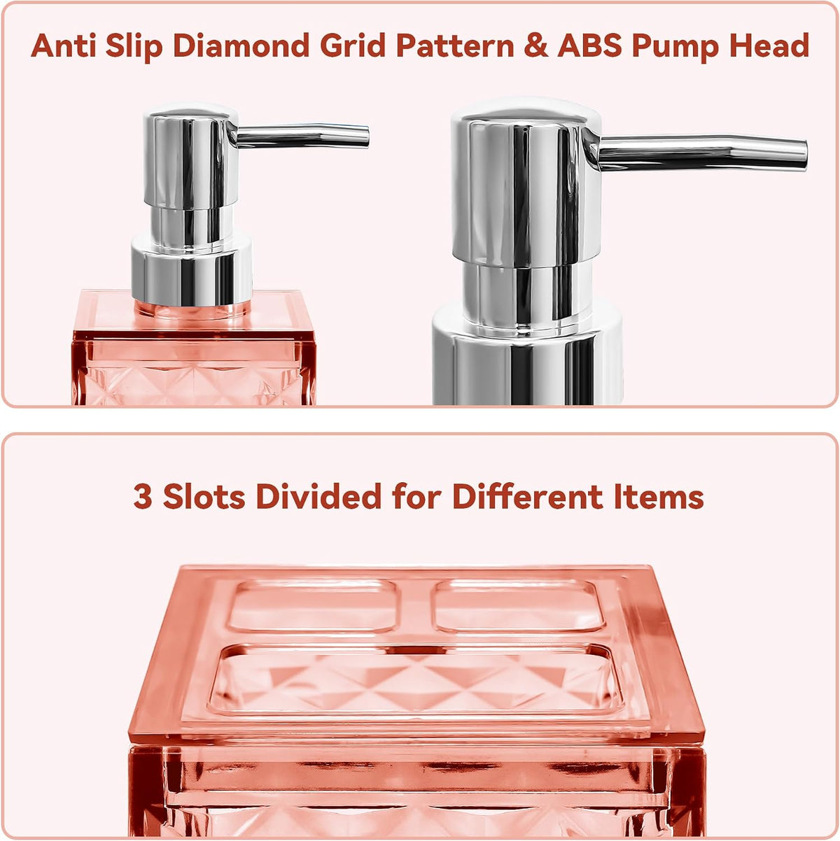 2PCS Light Pink Bathroom Accessories Set, Soap Dispenser &Toothbrush Holder