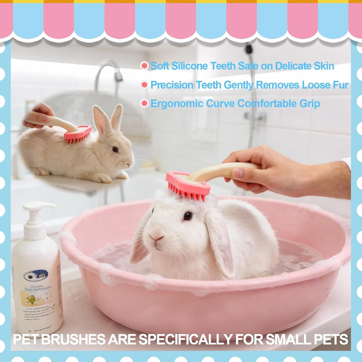Rabbit Grooming Kit, Rabbit Brush for Shedding with Bunny Nail Clipper, Rabbit Nail Trimmers with Pet Combs for Hamster Guinea Pig Ferret (Pink)