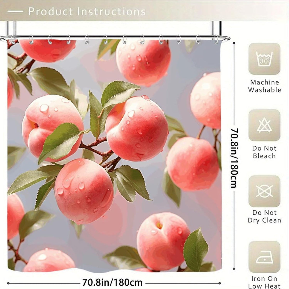 Pink Peach Shower Curtain Waterproof Luxury Weighted Polyester Cloth Bath Curtains Equipped with C-Shaped Hook Easy to Hang Bathroom Shower Curtain 70.8 X 70.8 in