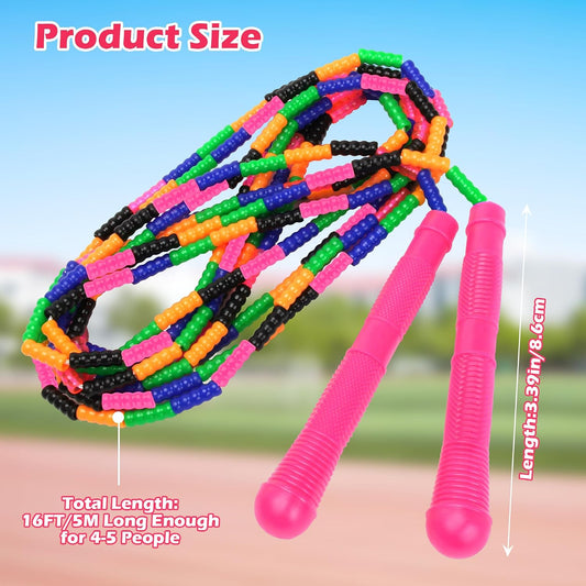 16 FT Long Jump Rope(1 PACK), Double Dutch Jump Ropes, Soft Beaded Skipping for Kids Adults, Plastic Segmented Long Enough for 4-5 Jumpers