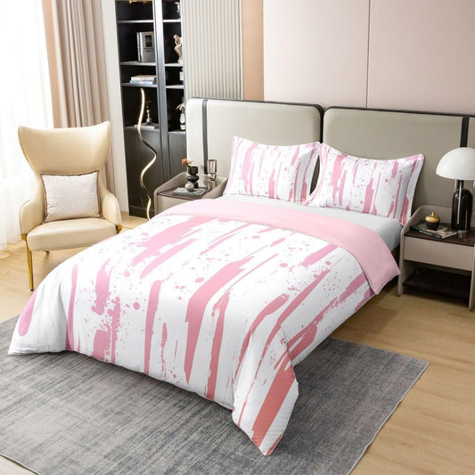 Ink Splatter Duvet Cover Queen Size Pink Bedding Set 3 Pcs Super Soft Breathable, 1 Reversible Duvet Covers with Zipper Closure and 2 Pillow Shams