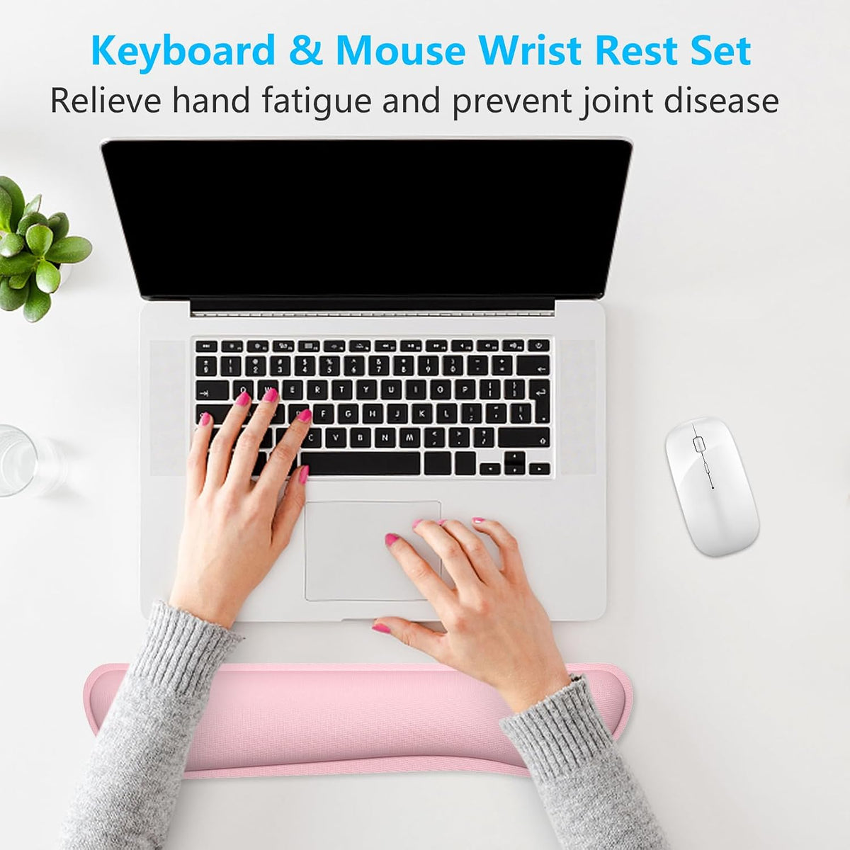 Enlarge Keyboard Wrist Rest, Cute Memory Foam Keyboard Wrist Cushion for Computer Desk Mats Support, Typing Pain Relief Ergonomic Mouse Pad Rests with Non-Slip Base for Gaming, Laptop, Pink