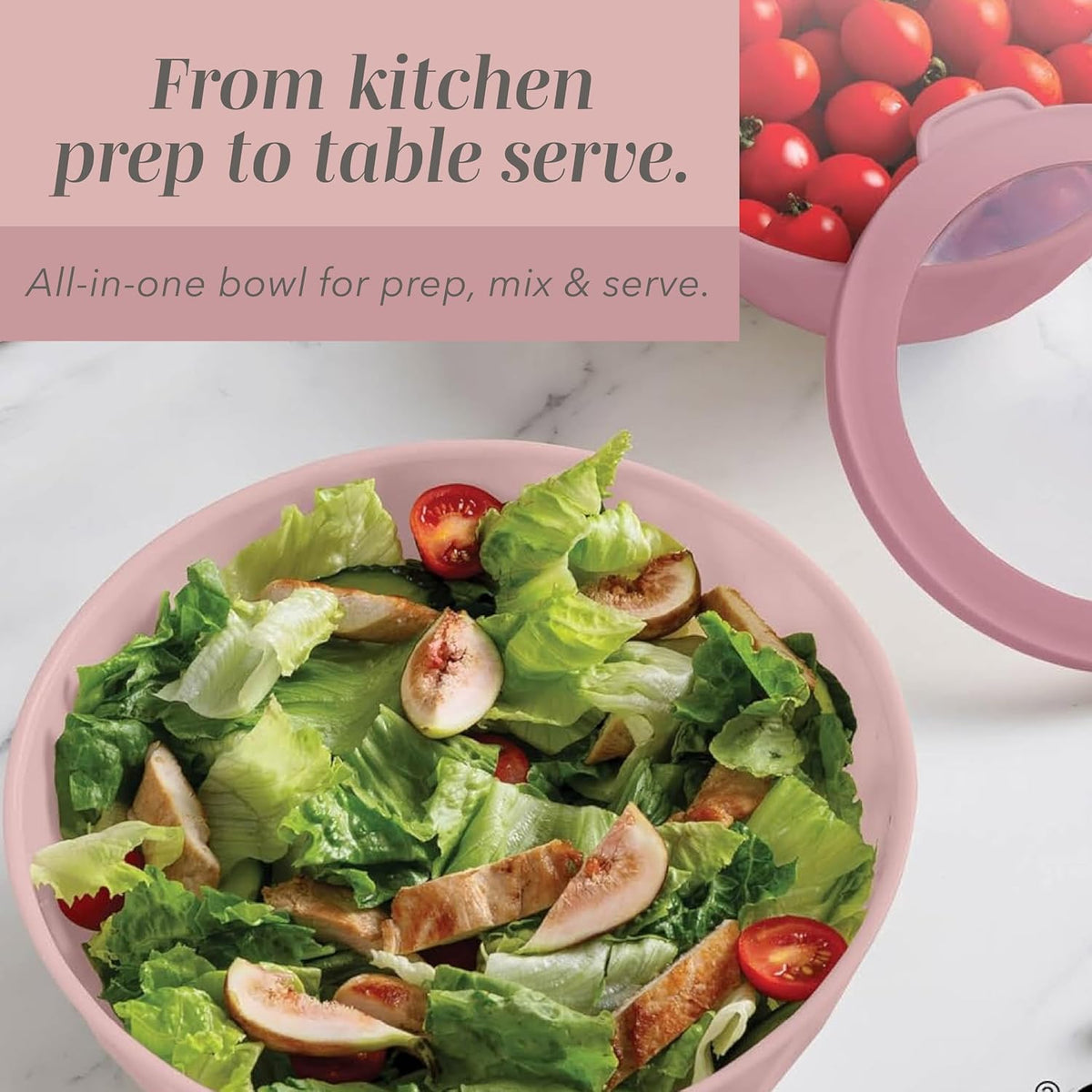 Mixing Bowls with Lids - 12 Piece Plastic Nesting Bowls Set includes 6 Prep Bowls and 6 Lids, Microwave Safe Mixing Bowl Set, Pink Diamond