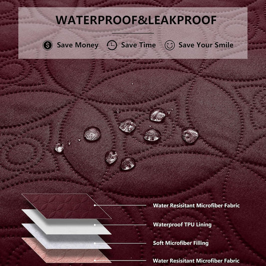 Waterproof Dog Blanket, Small Pet Couch Covers for Sofa, Chair Bed Furniture Protector from Dogs Washable and Reversible-(30"x30",Burgundy+Pink and 52"x82", Burgundy+Pink)