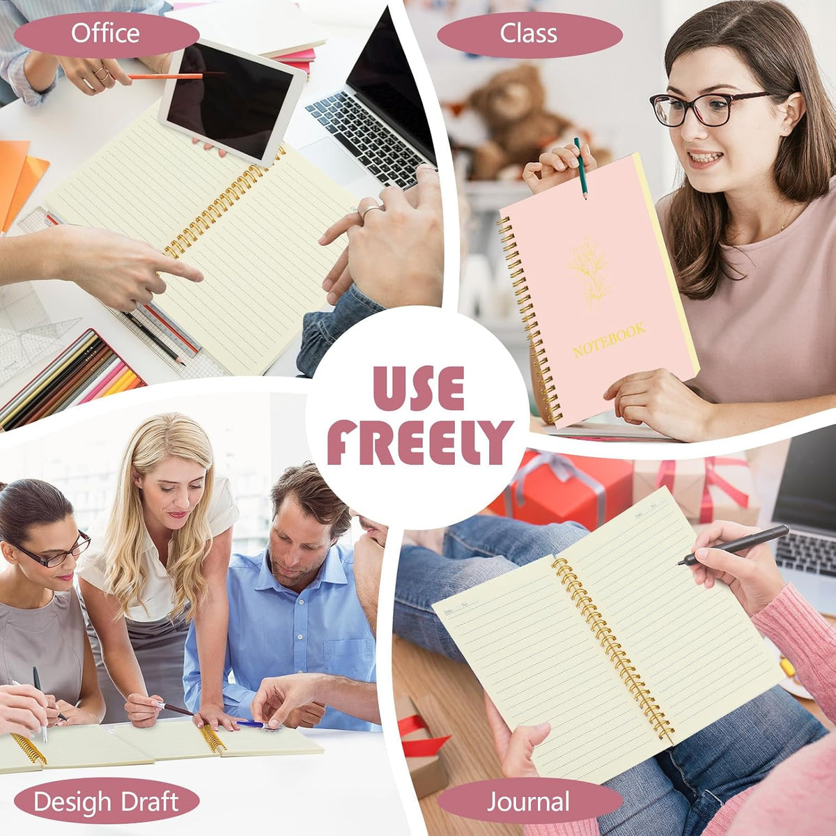 5 Pack Spiral Notebook Aesthetic School Supplies A5 Wide Ruled 160 Pages/ 80 Sheets Cute Notebook for Work Students School Office Supplies(Gradient Pink,Classic)