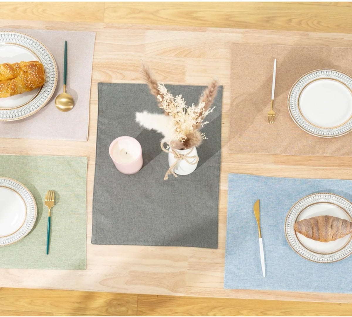 Set of 6 Faux Linen Placemats, Heat-Resistant & Easy-to-Clean,13"x19"for Dining Table, Kitchen, Holiday Meals (Pink)