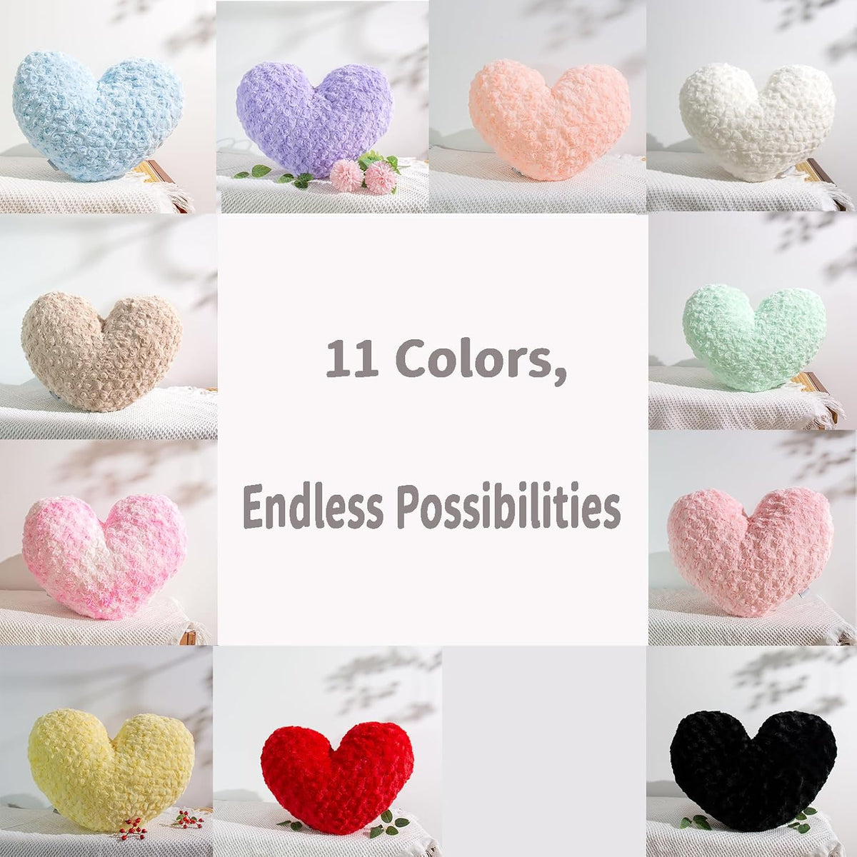 16" Blush Pink Heart Pillow, Luxury 600GSM Rose Textured Faux Rabbit Fur, Super Matte Aesthetic Decorative Throw Pillow for Couch Bed Sofa, Romantic Home Decor Heart Cushion