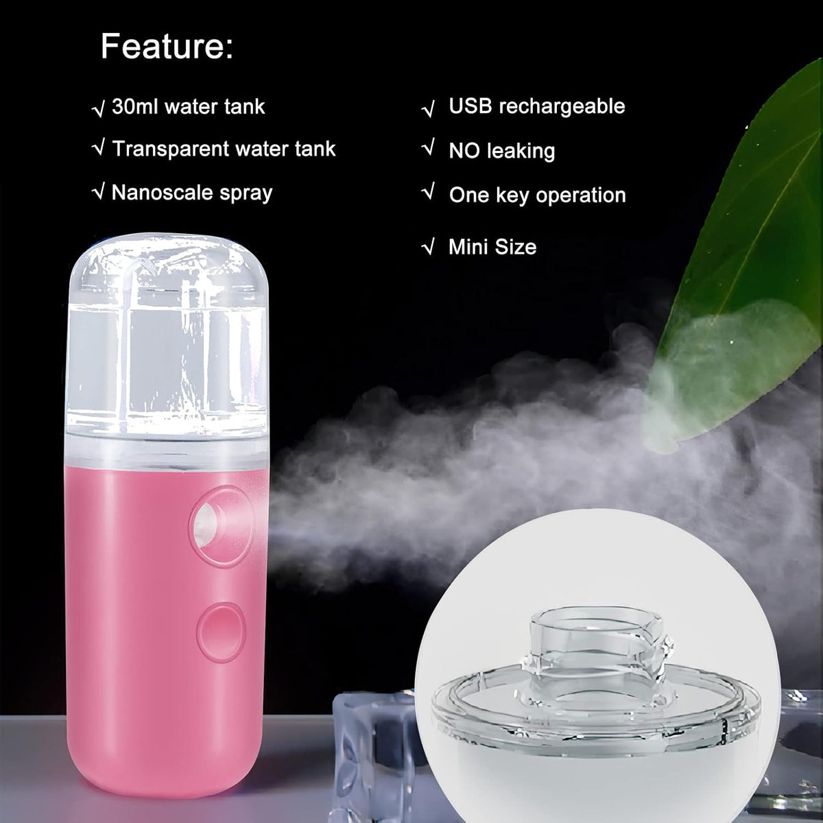 Nano Facial Mister, Nano Mister for Eyelash Extensions Face Daily Care Pink