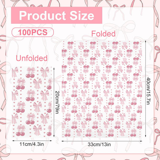 100PCS Pink Bow Napkins Disposable Hand Towels for Bathroom 3 Ply Decorative Bow and Cherry Paper Napkins Pink Coquette Party Guest Napkins for Birthday Bachelorette Bridal Wedding Party