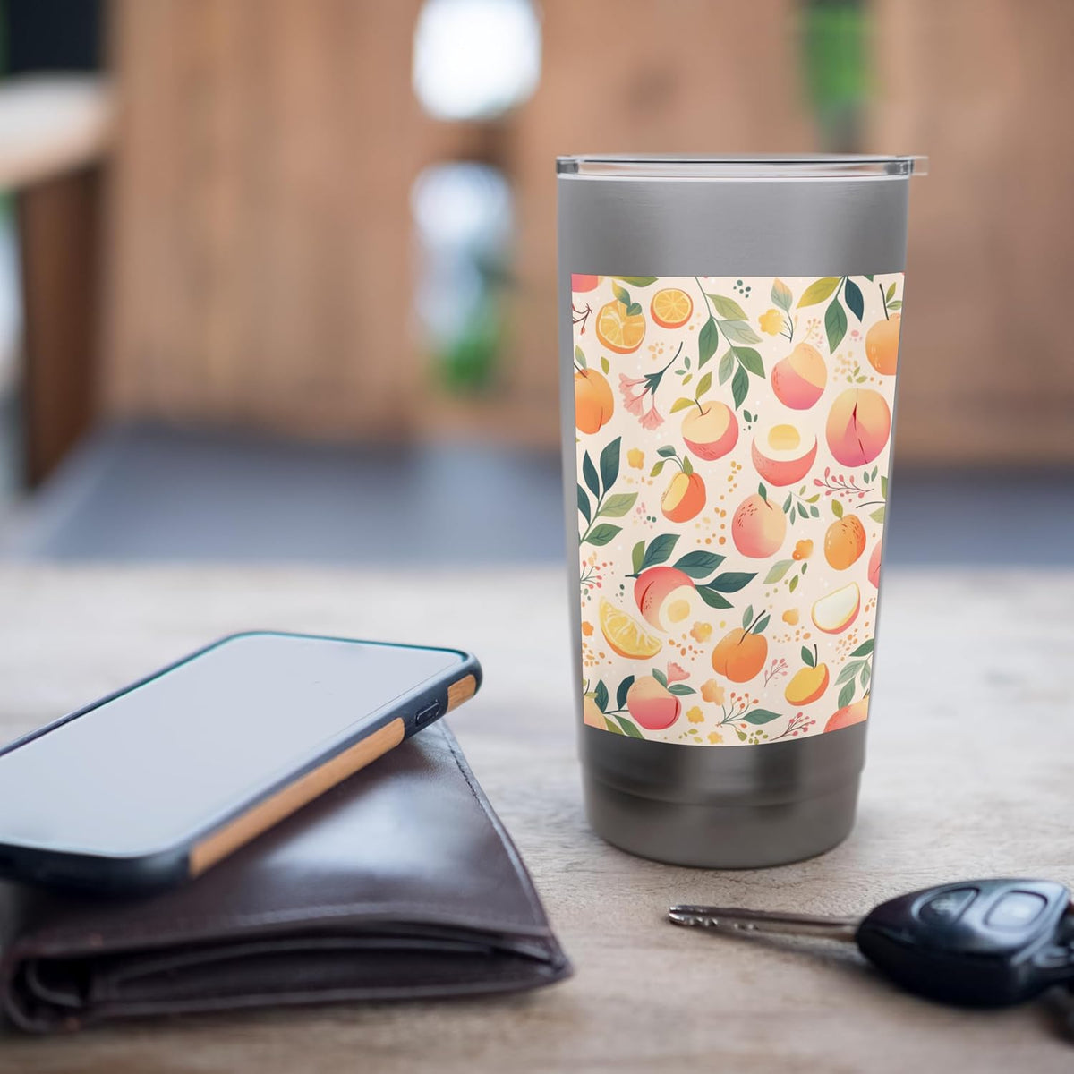 Vintage Pattern Art Peach Fruit Stainless Steel Insulated Tumbler