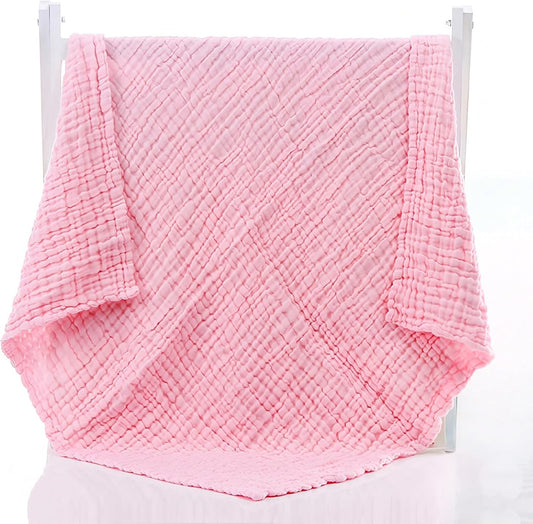 Muslin Baby Blanket 6-Layer 43"x43", 2-Pack(White & Pink)