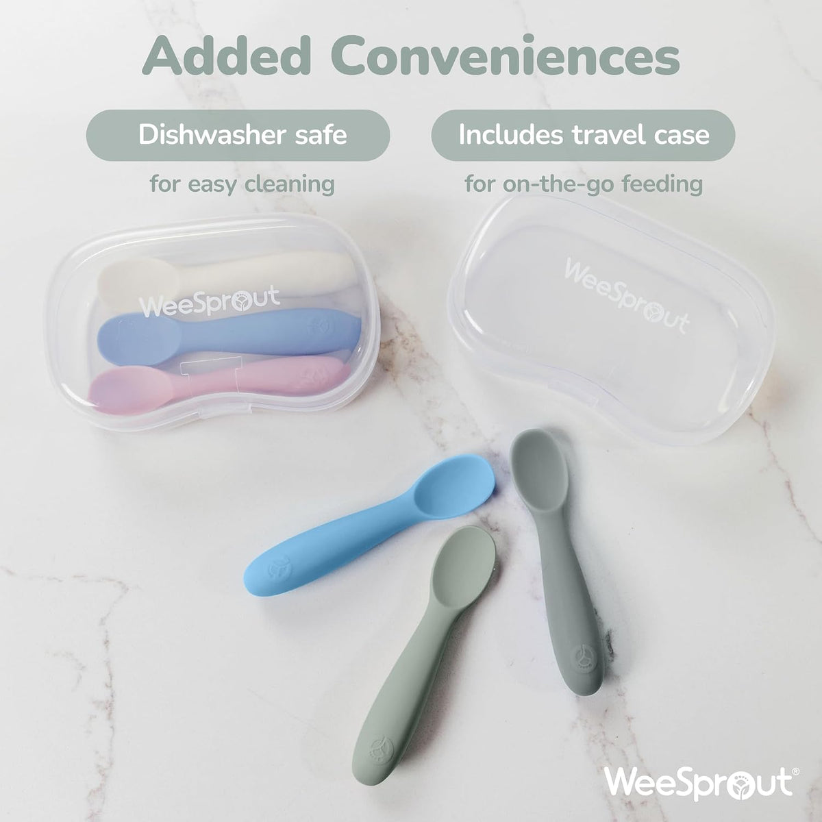 Baby Spoons for Self Feeding 6 Months +, Soft & Durable Silicone Utensils for Sensitive Gums & Teeth, Easy Grip Handles & Shorter Length for Little Hands, 3 Pack + Carrying Case