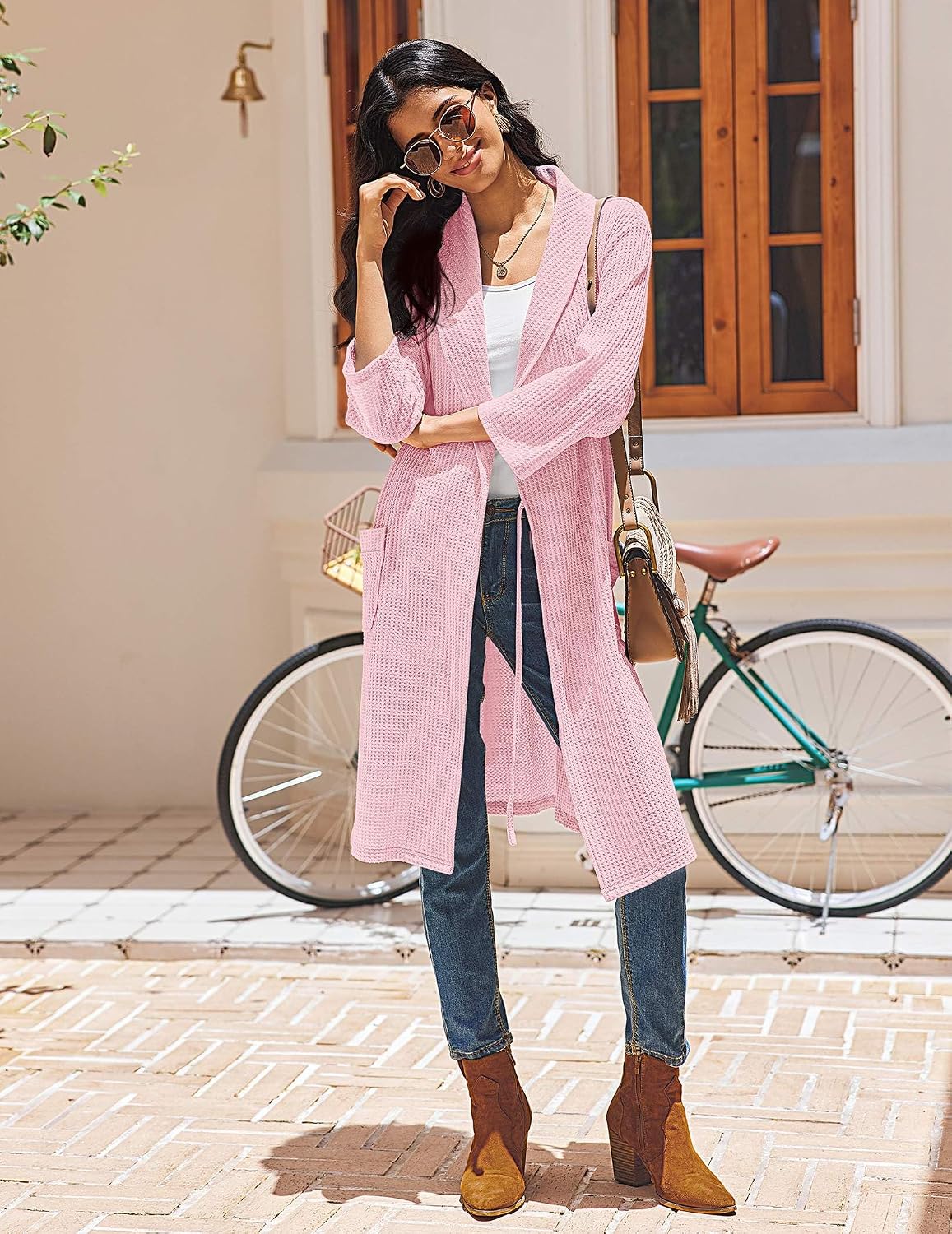 Robes for Women Waffle Knit Kimono Bathrobe Loungewear with Pockets