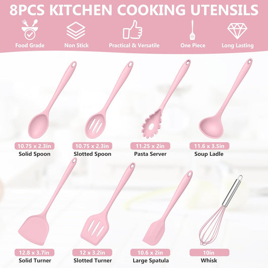Silicone Cooking Utensils Set, 8 PCS Kitchen Utensils Set, Pink