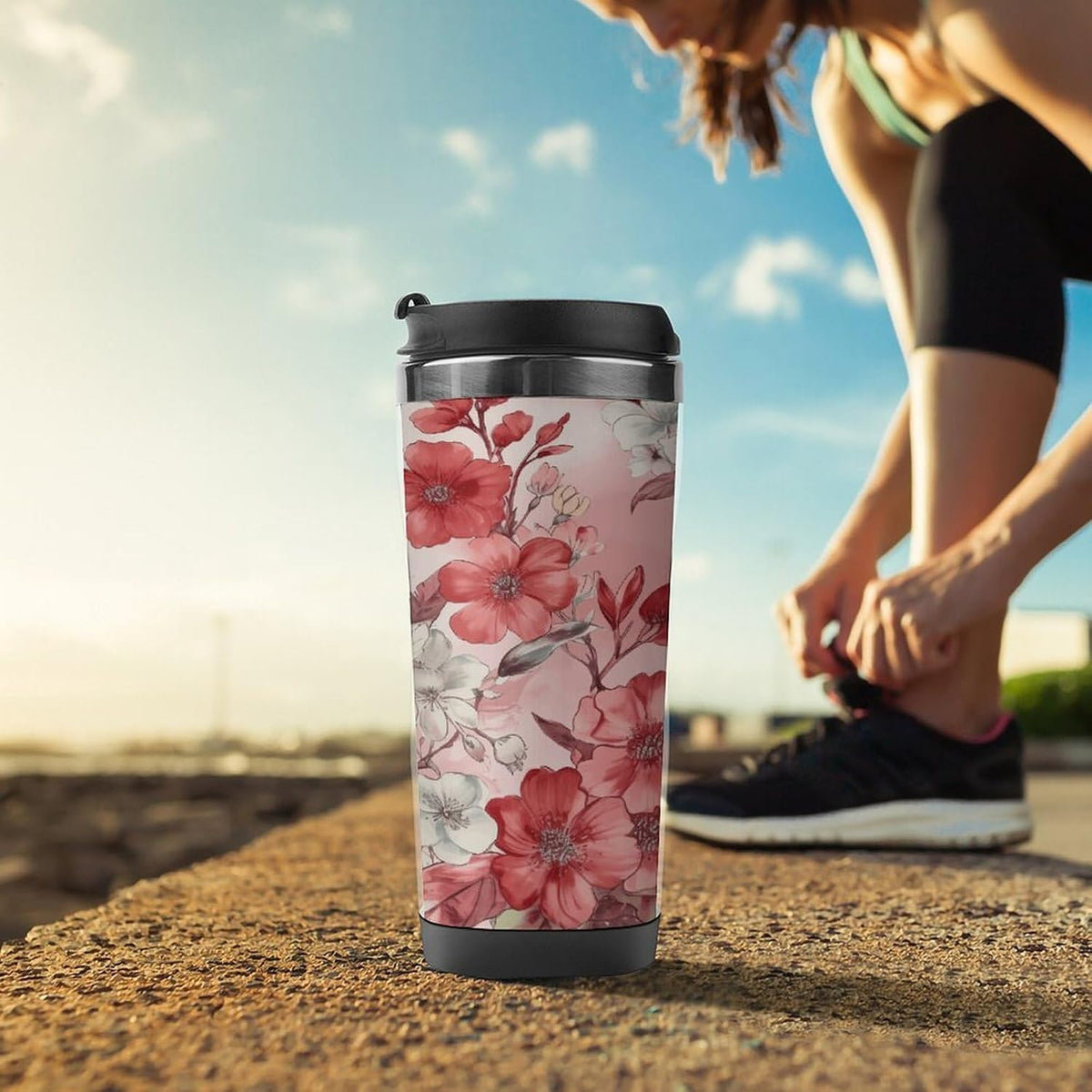 Peach Floral Pattern Stainless Steel Travel Mug, Leak-proof Reusable Thermal Coffee Cup with Lid for Hot & Cold Drinks, Insulated Tumbler for Commuting And Travel