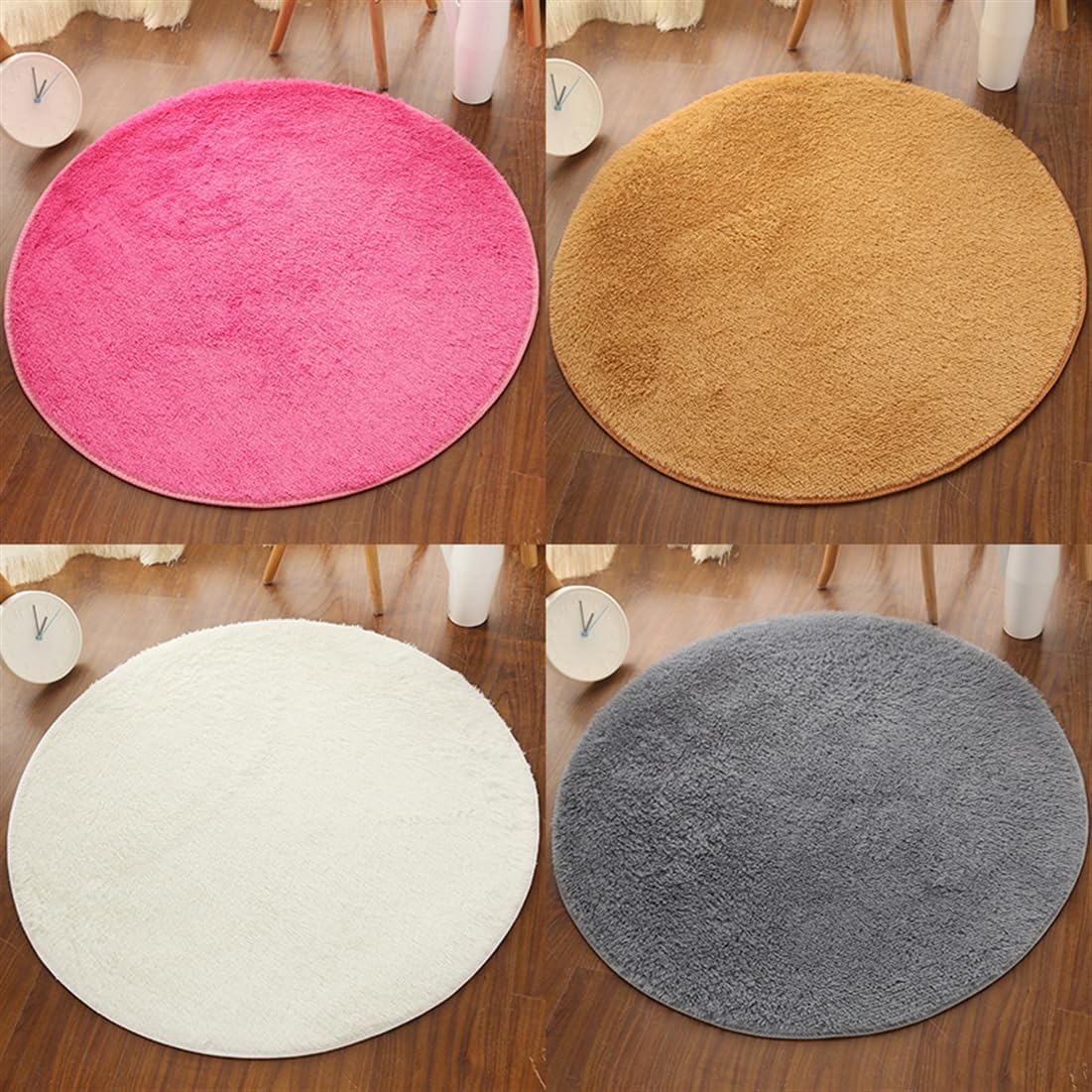 Plush Round Rug Soft Indoor Modern Area Rugs Yoga Mat for Children Bedroom Home Decor Nursery Light Pink 1.3 Feet