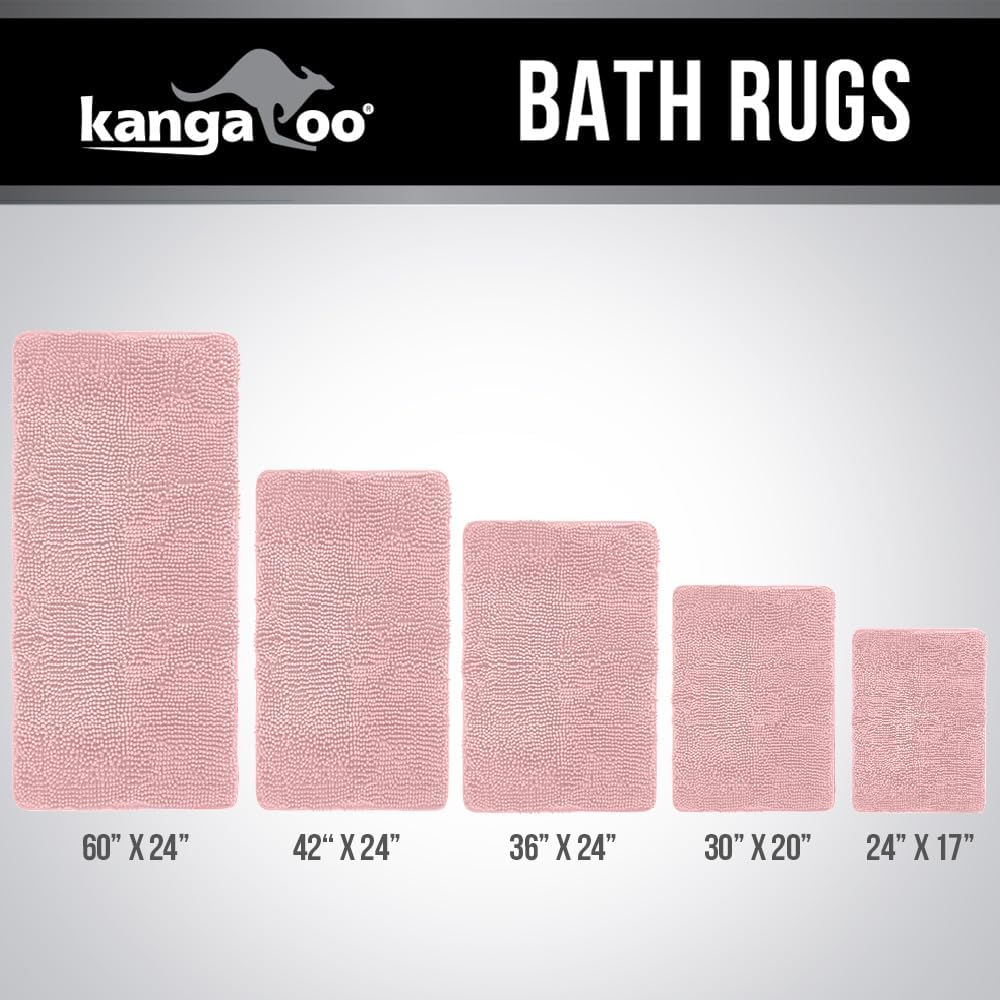Bathroom Rugs, Chenille Soft Absorbent Bath Rug, Shaggy Shower Mat, Quick Dry Machine Wash Bathmat, Plush Carpet Mats for Tub, Bathtub and Room Home Decor Accessories, 24x17, Light Pink