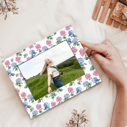 Pink and Blue Hydrangea Floral Picture Frame 4x6, Grandmillennial Home Decor, Rustic Cottagecore Botanical Flower Picture Photo Frame for Home Bedroom Office Tabletop Desk Shelf Decoration