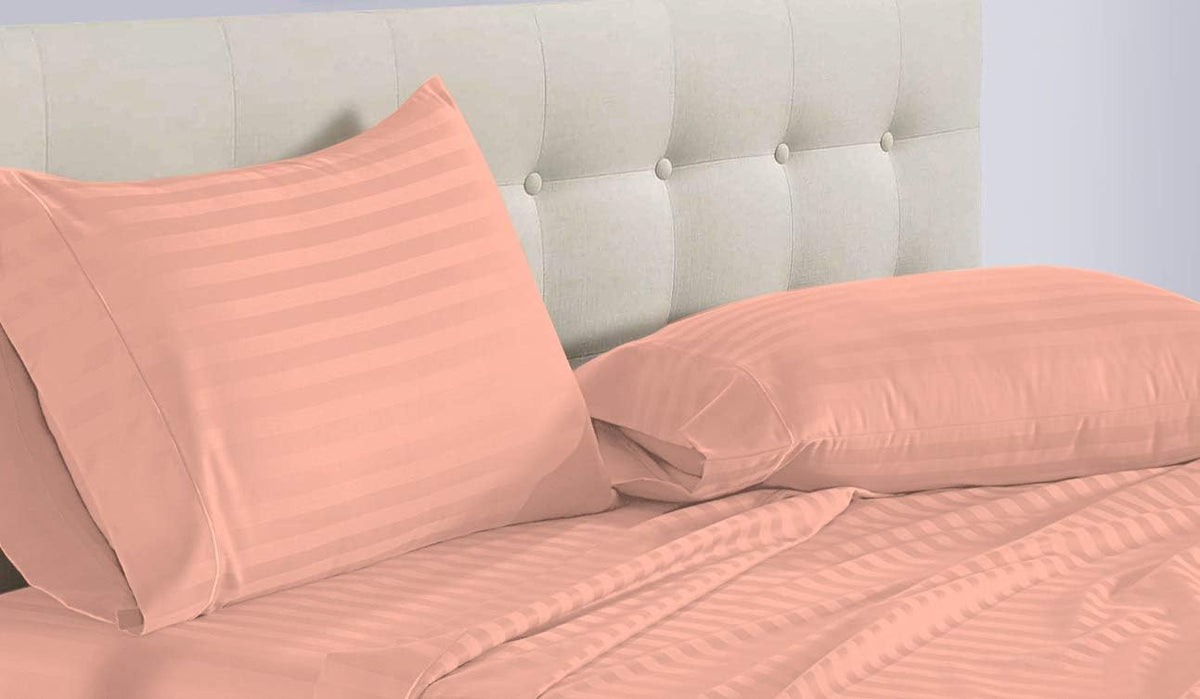 800 Thread Count Four 4 Piece Twin Size Peach Stripe Bed Sheet Set, 100% Egyptian Cotton, 18 Inch Deep Pocket