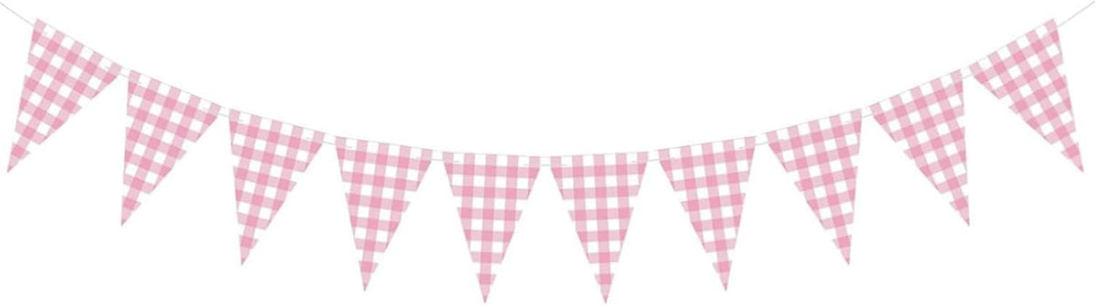 Pink Gingham Tea Party Disposable Tableware Set - 176-Piece Includes 9" & 7" Paper Plates, Cups, Napkins, Cutlery, Plus 1 Hanging Pennant Banner for Birthday, Baby Shower, Garden Party Decor