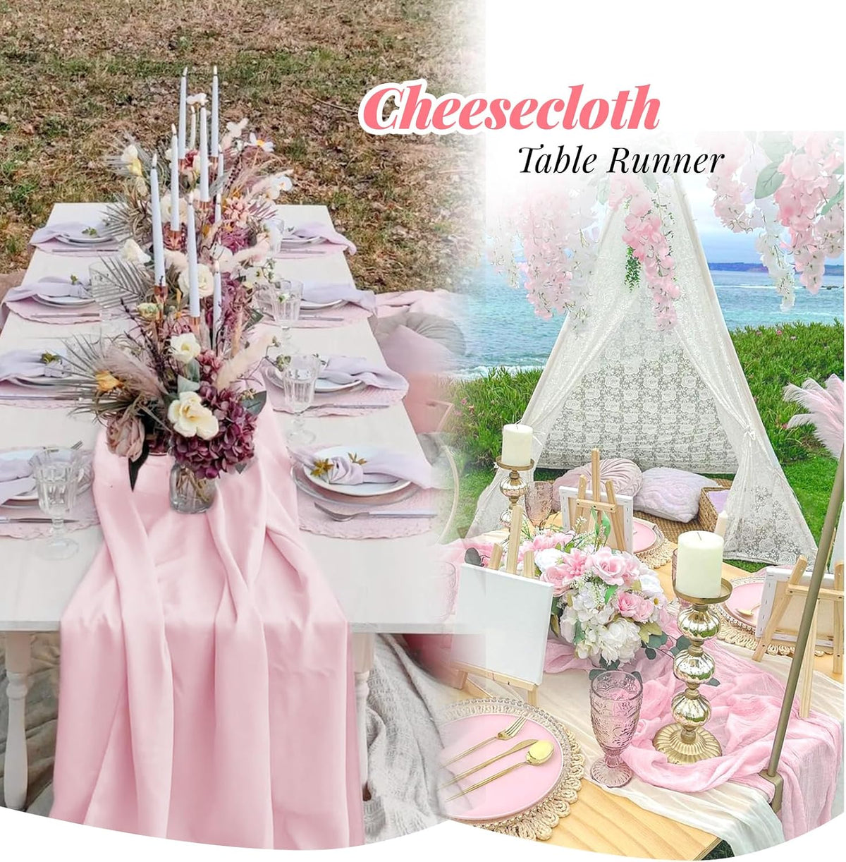 6 Pack Pink Cheesecloth Table Runner 10Ft Gauze Table Runner Boho Semi Sheer Cheese Cloth Fabric Runners for Wedding Birthday Baby Shower Party Table Decoration(Pink)